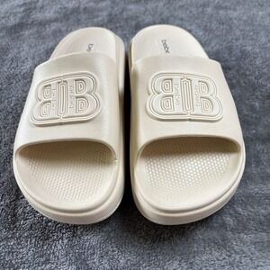 Bebé Womens Size 6 Natural , Beige 3D Logo Sandals Pool, Casual, Beach